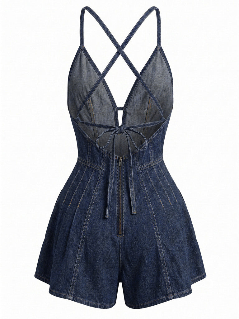 1950s Denim Tie Waist One Piece Romper 9