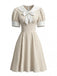 1950s Striped Sailor Collar Puff Sleeve Dress
