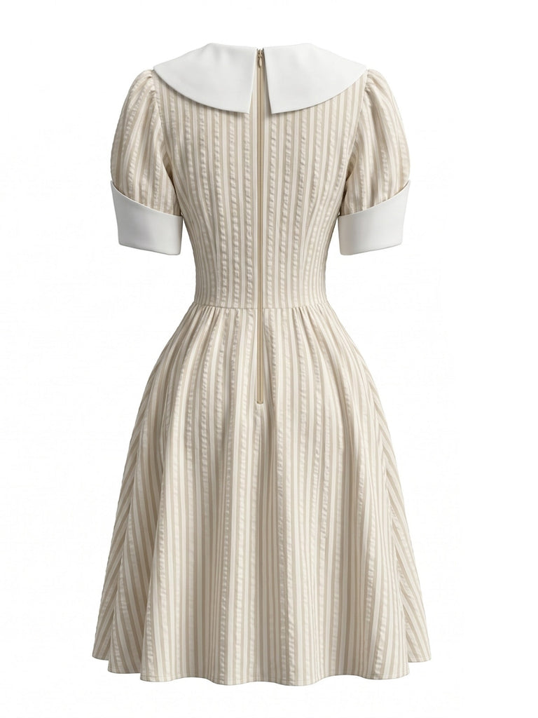 1950s Striped Sailor Collar Puff Sleeve Dress 2
