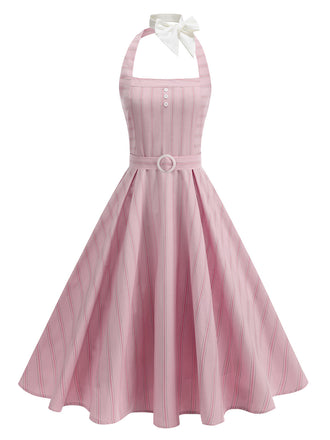 1930s Floral Halter Striped Vintage Dress
