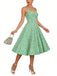 Green 1950s Gingham Cotton Cherry Spaghetti Strap Dress, vintage dress, retro fashion, rockabilly, pin-up fashion - perfect for women who love vintage and retro fashion