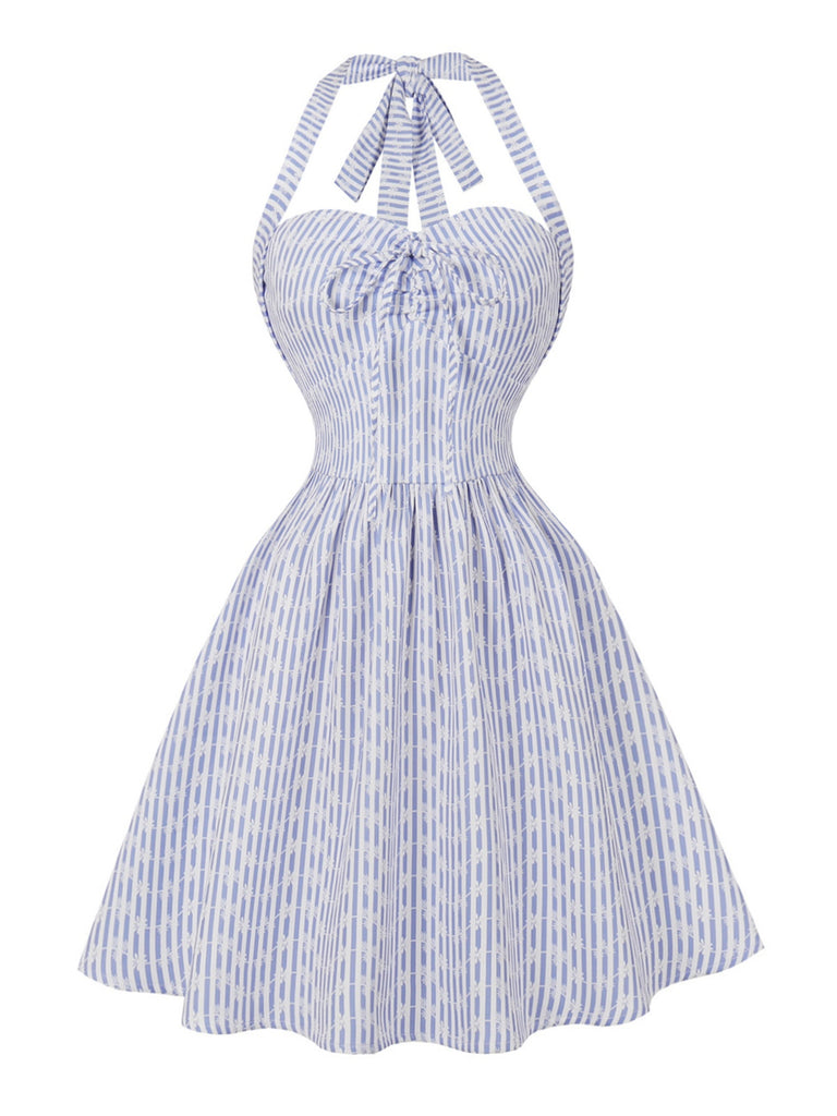 Elegant 1950s Vintage Floral Halter Dress 1