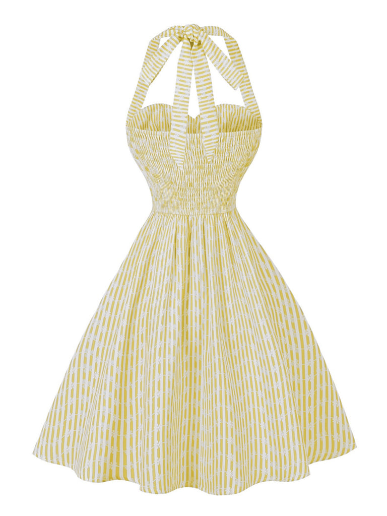 Elegant 1950s Vintage Floral Halter Dress 7