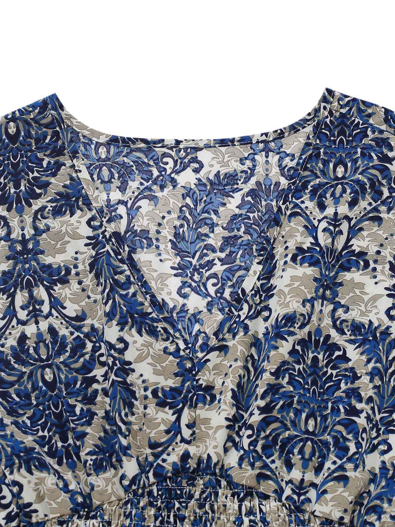 1950s Vintage Floral V Neck Dress
