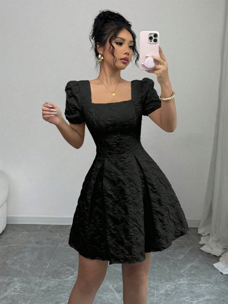 Black 1960s Square Neck Dress 1