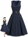 [Pre-Sale] Navy Blue 1950s V Neck Denim Dress 2
