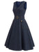 [Pre-Sale] Navy Blue 1950s V Neck Denim Dress 4