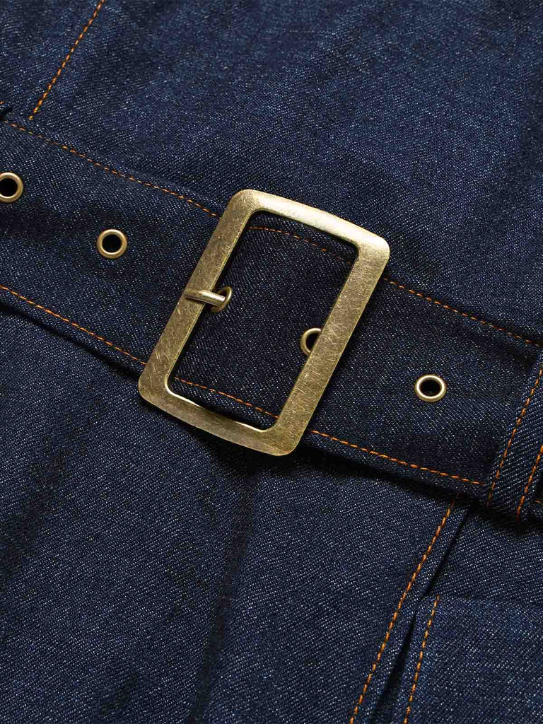 [Pre-Sale] Navy Blue 1950s V Neck Denim Dress 6