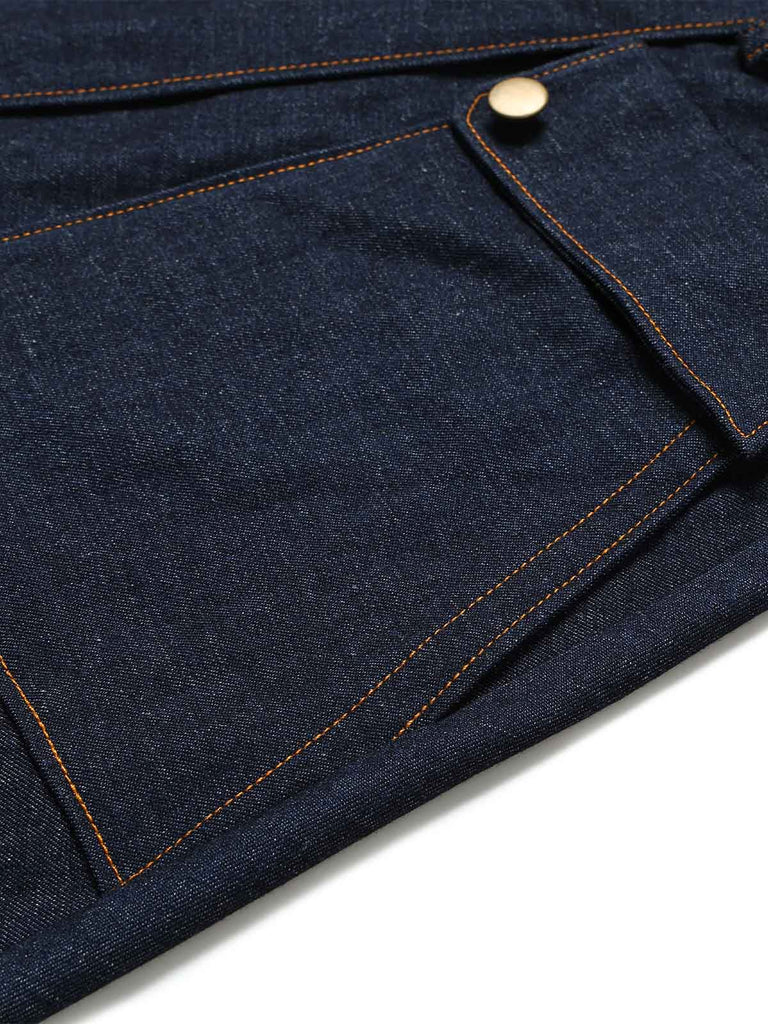 [Pre-Sale] Navy Blue 1950s V Neck Denim Dress 7