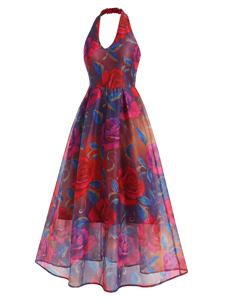 [Pre-Sale] 1950s Floral Halter V Neck Dress 4