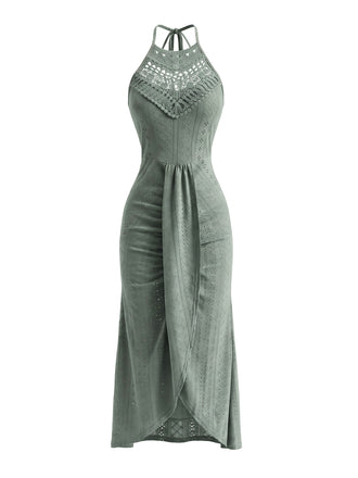 1960s Crochet Halter Cutout Dress