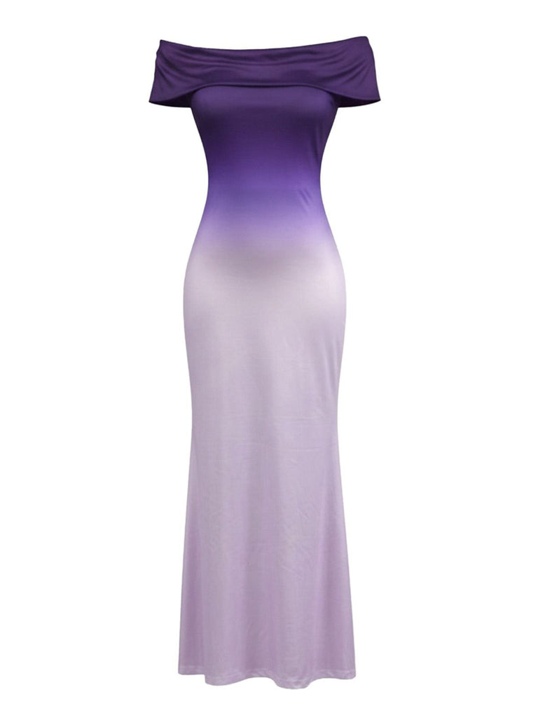 Purple 1930s Ombre Off-Shoulder Backless Maxi Dress, vintage dress, retro fashion - perfect for women who love vintage and retro fashion