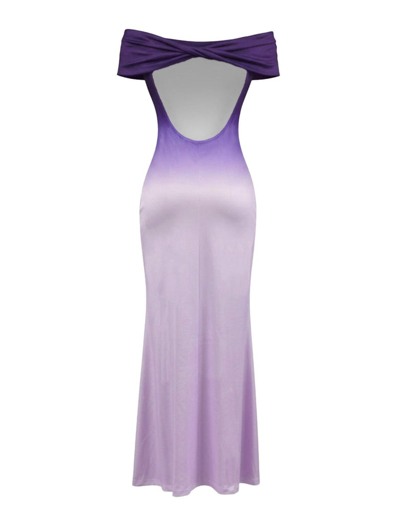 Purple 1930s Ombre Off-Shoulder Backless Maxi Dress, vintage dress, retro fashion - perfect for women who love vintage and retro fashion