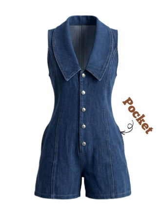 Navy Blue 1950s V Neck Denim Jumpsuit