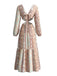1970s V-Neck Boho Geometric Print Cutout Maxi Dress