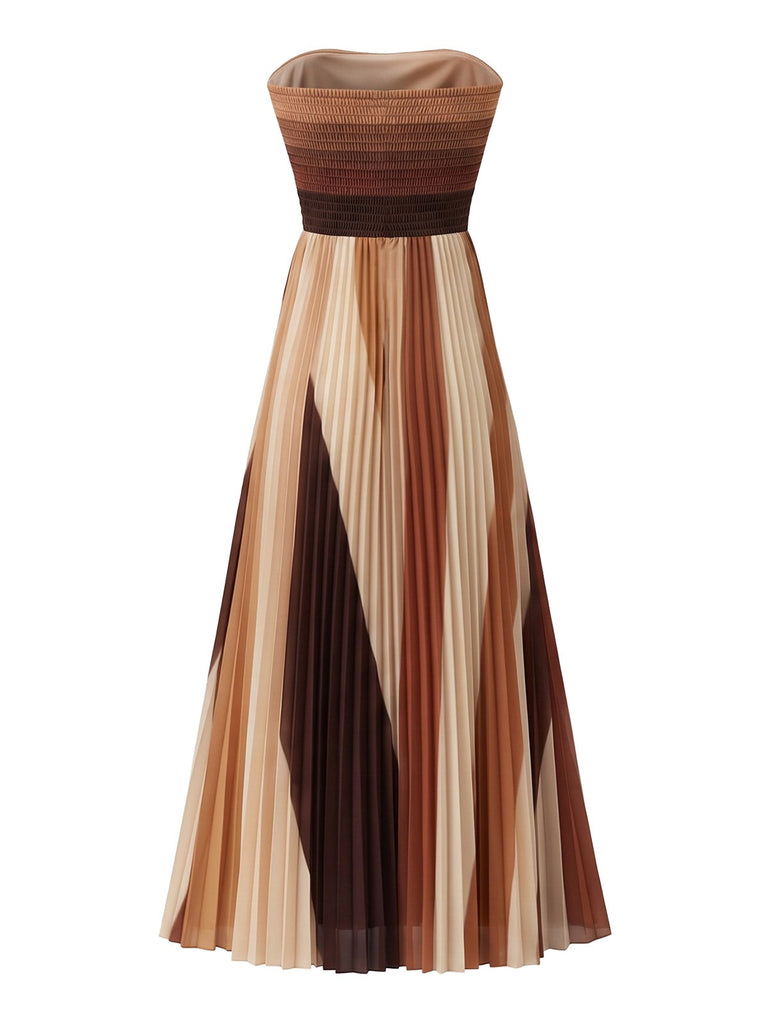 1970 bridesmaid dresses for sale 1970s Rainbow Pleated Strapless Maxi Dress 80s bridesmaid dresses