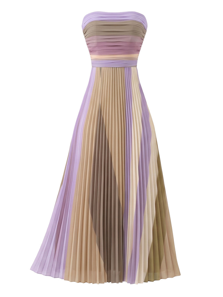 [Pre-Sale] Lavender 1970s Pleated Strapless Maxi Dress