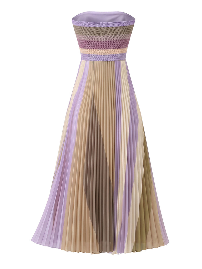 [Pre-Sale] Lavender 1970s Pleated Strapless Maxi Dress