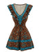 Dark Brown 1970s Floral V Neck Dress