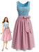 2PCS Blue 1950s Square Neck Sleeveless Dress & Pink Apron