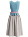 2PCS Blue 1950s Square Neck Sleeveless Dress & Pink Apron