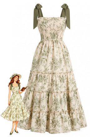 Elegant Green 1940s Vintage Floral Dress 1