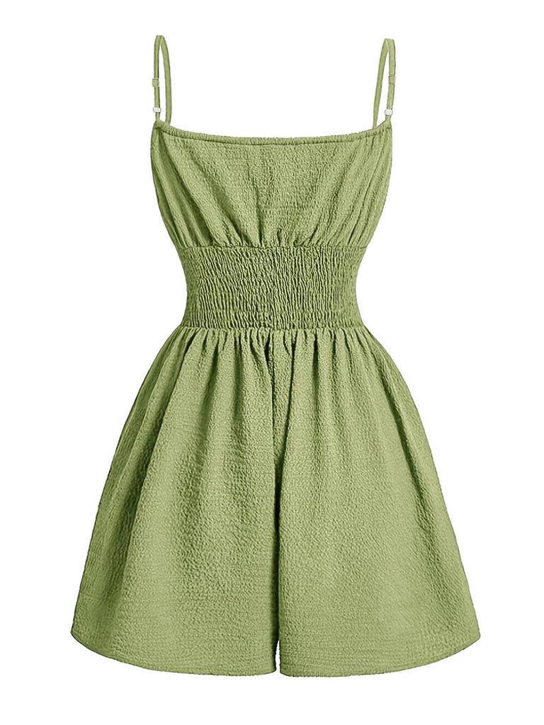 Brown 1950s Textured Spaghetti Strap Tie Front Romper, vintage romper, retro jumpsuit - perfect for women who love vintage and retro fashion