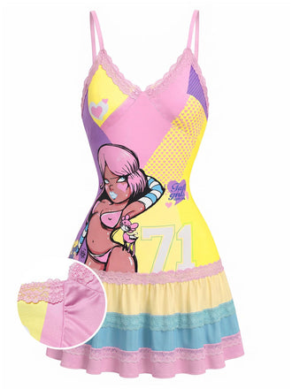 Pink 1960s Hot Girl Print Bodycon Mini Dress
