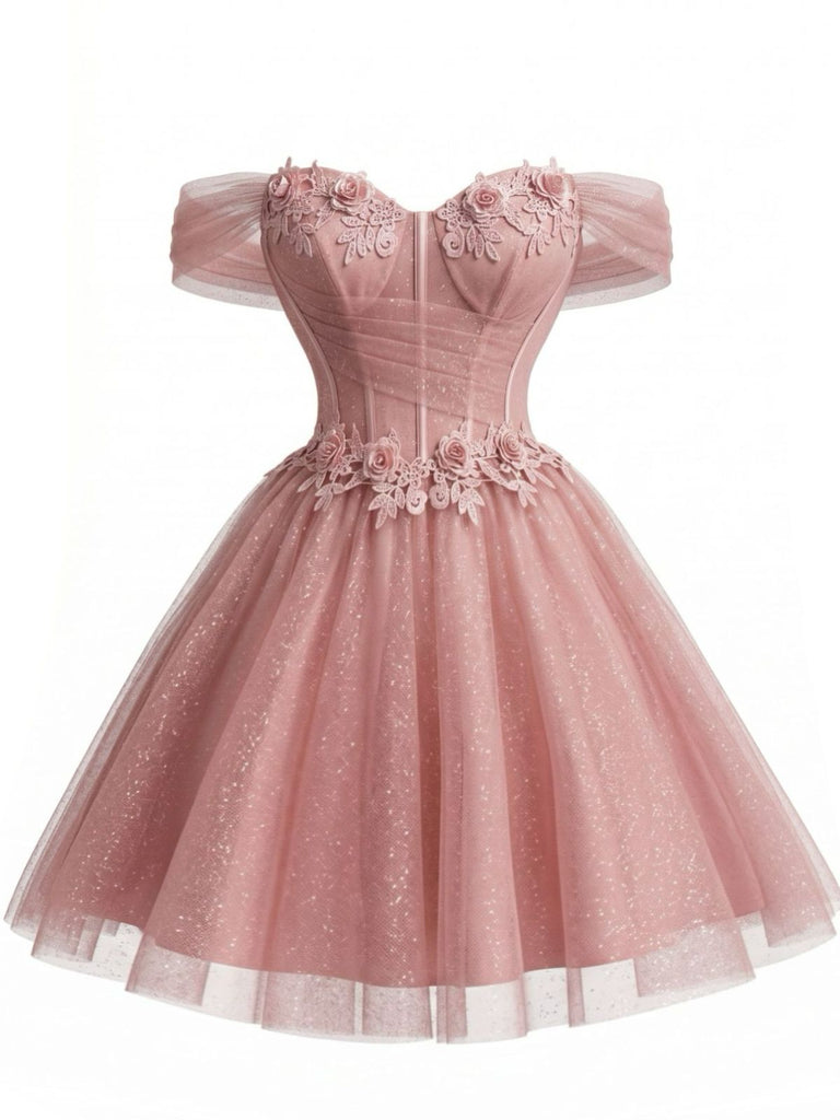 vintage prom dresses 1950s Elegant Tulle Off The Shoulder Midi Party themed events Vintage Homecoming Dress 1950s Prom