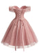 [Pre-Sale] Pink 1950s Floral Off-Shoulder Glitter Tulle Prom Dress, vintage dress, retro fashion, rockabilly, pin-up fashion - perfect for women who love vintage and retro fashion