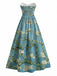 [Pre-Sale] Blue 1950s Almond Blossom Sweetheart Strapless Dress