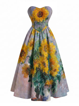 [Pre-Sale] Lavender 1950s Sunflower Sweetheart Strapless Dress