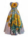 Blue 1950s Water Lily Sweetheart Strapless Dress