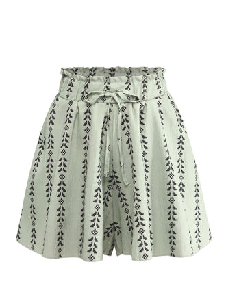Green 1940s Solid Lace Ruffled Hem Shorts