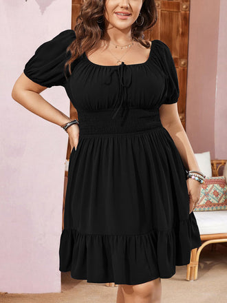 Pink 1950s Puff Sleeve Swing Dress