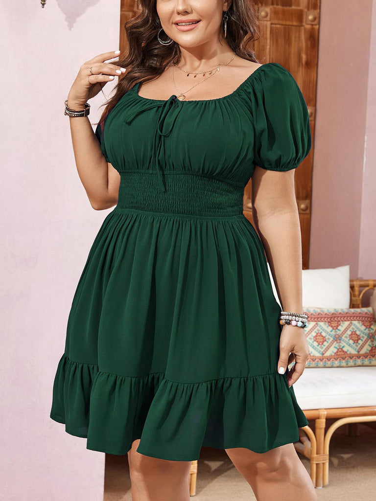 Pink 1950s Puff Sleeve Swing Dress 5