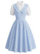 [Pre-Sale] Light Blue 1940s Plaid V Neck Dress 2