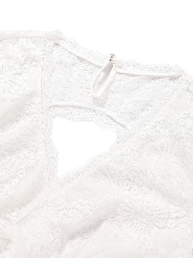 [Pre-Sale] White 1960s Lace V Neck Jumpsuit 7