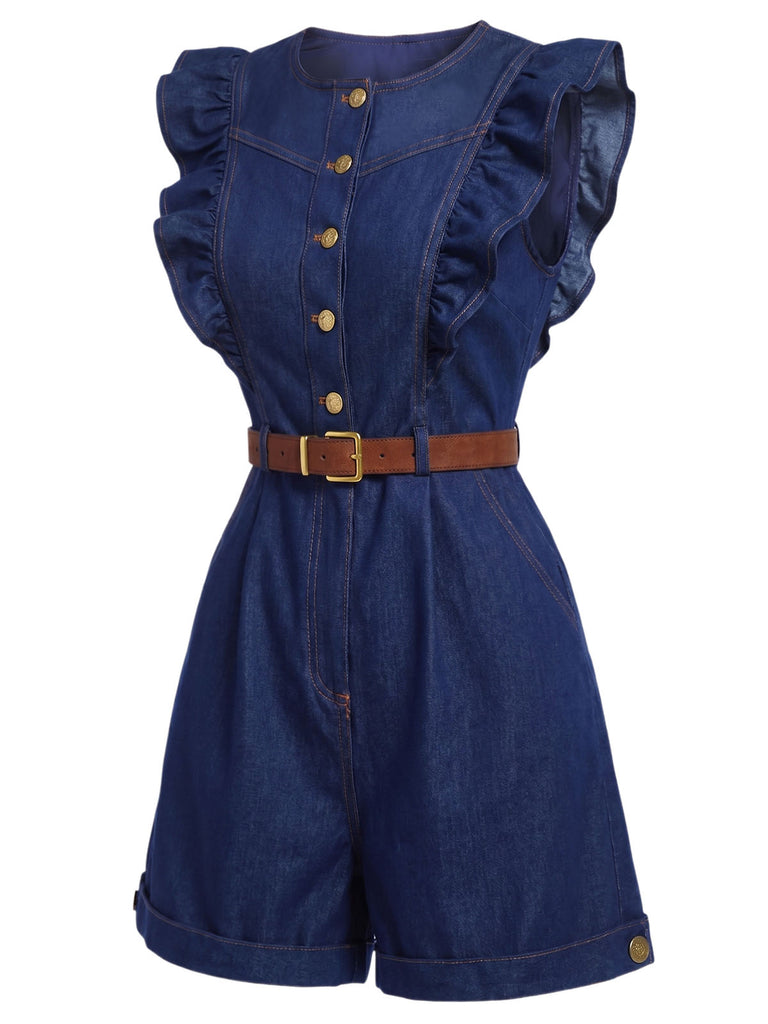 [Pre-Sale] Blue And Gray 1970s Vintage Retro Jumpsuit 4