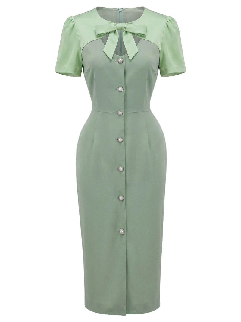 light green pencil dress Puff Sleeve Belted Midi Dress, Sage Green