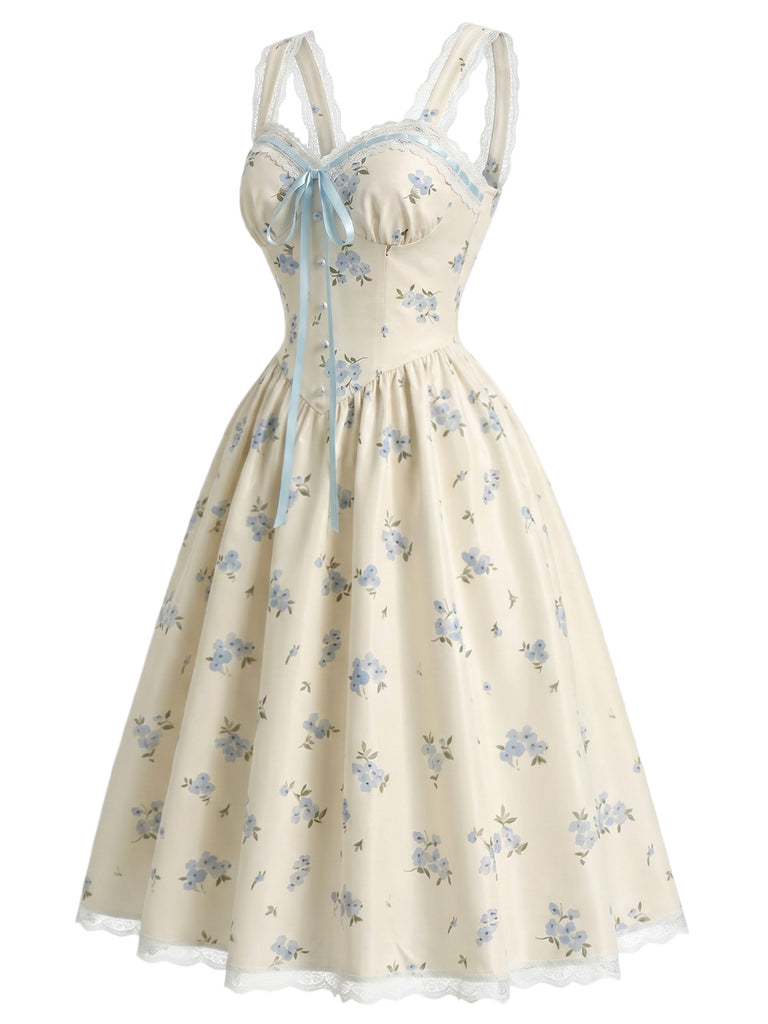 [Pre-Sale] Light Blue 1950s Polka Dot Floral Ruffle Dress 3
