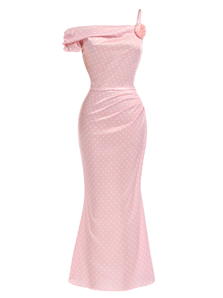 [Pre-Sale] Dark Pink 1930s Polka Dot Floral Dress 3