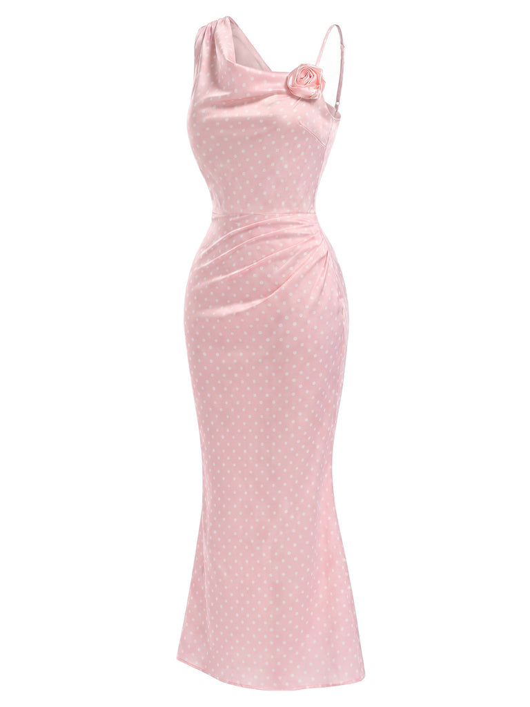 [Pre-Sale] Dark Pink 1930s Polka Dot Floral Dress 4