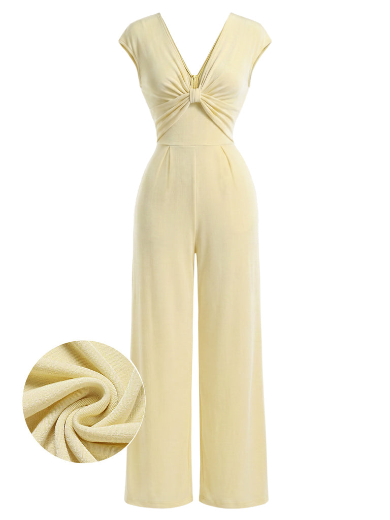 [Pre-Sale] Gold 1970s V Neck Vintage Jumpsuit