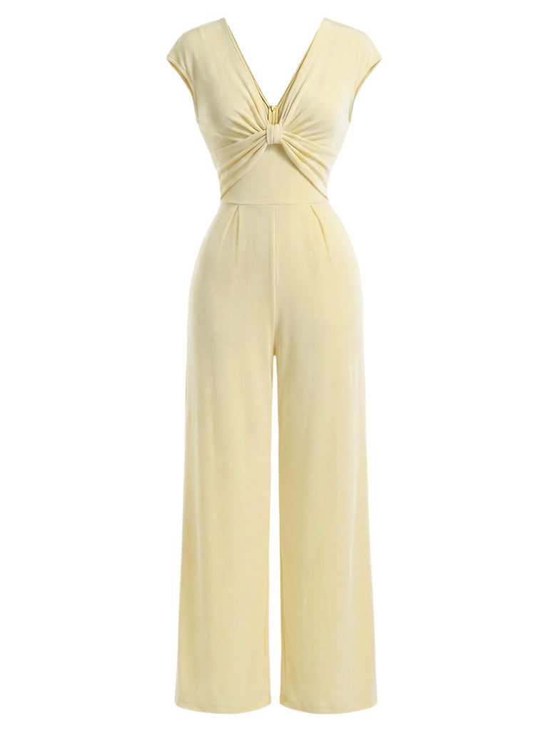 [Pre-Sale] Gold 1970s V Neck Vintage Jumpsuit 2