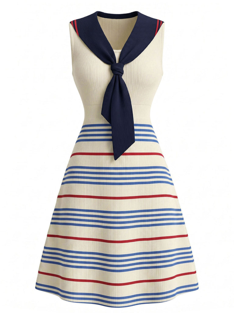 [Pre-Sale] Cream Color 1970s Striped Patchwork Dress 2