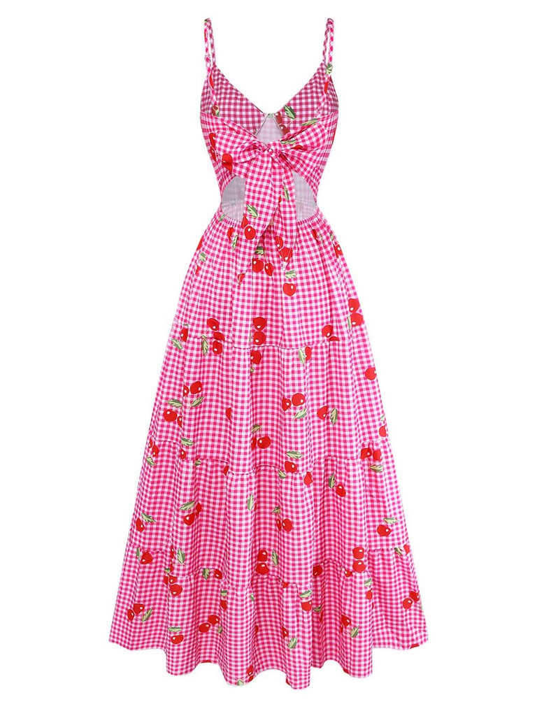 Peach Pink 1930s Plaid Bow Top 3