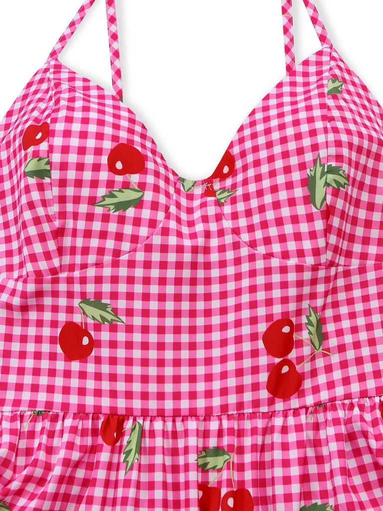 Peach Pink 1930s Plaid Bow Top 4
