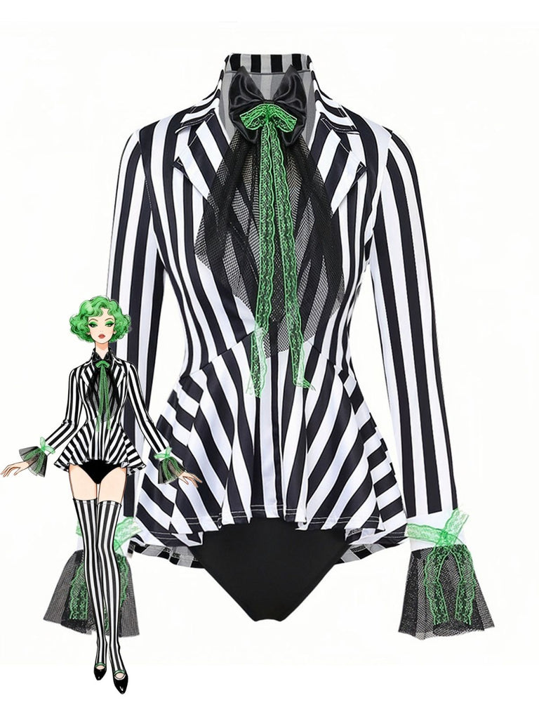 1950s Beetlejuice Inspired Striped Bodysuit Costume