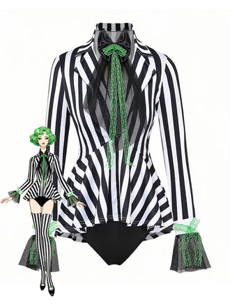 1950s Beetlejuice Inspired Striped Bodysuit Costume